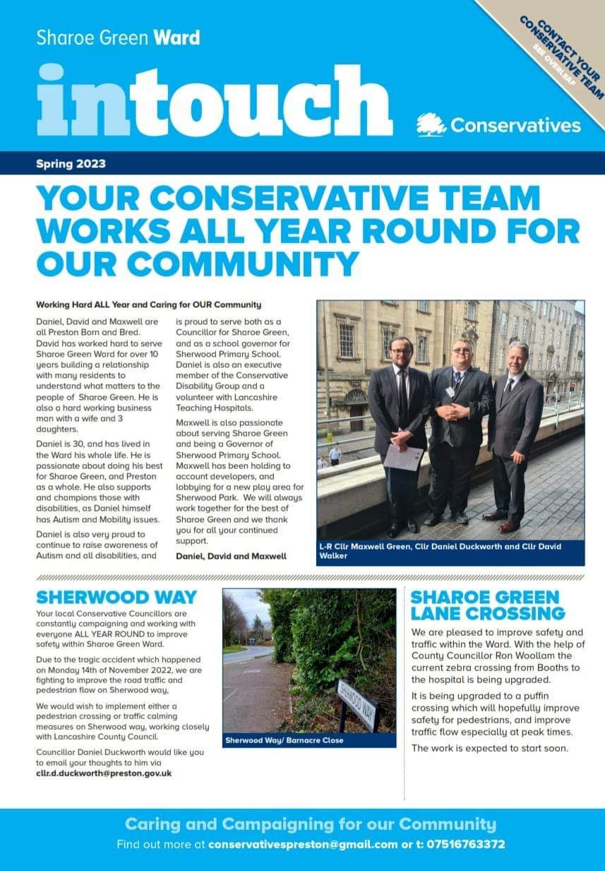 First page of Sharoe Green Conservatives’ InTouch newsletter